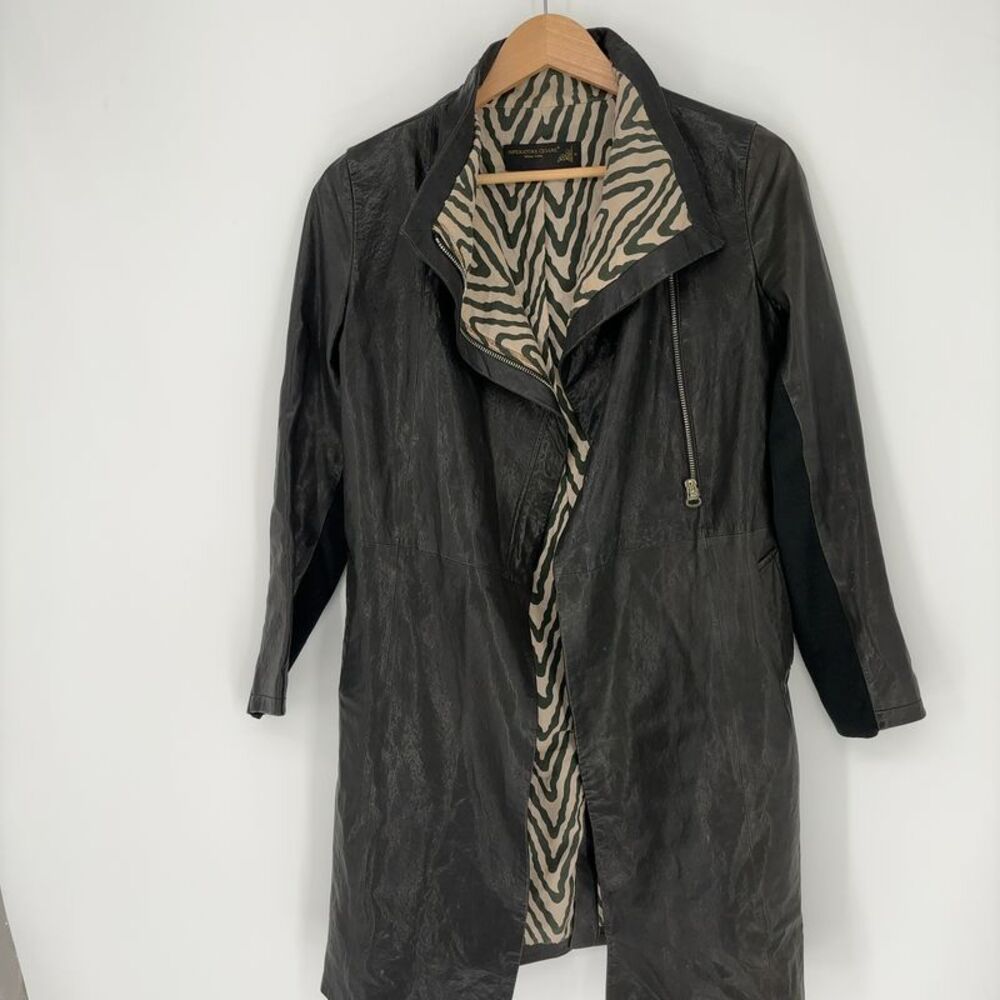 Imperatore Cesare Black Funnel Neck Avant Garde Trench Leather Jacket
